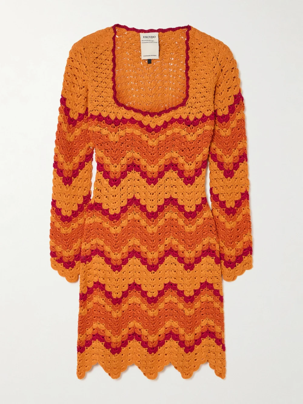 Escvdo Sumac Scalloped Crocheted Cotton Mini Dress in orange