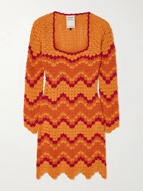 Escvdo Sumac Scalloped Crocheted Cotton Mini Dress