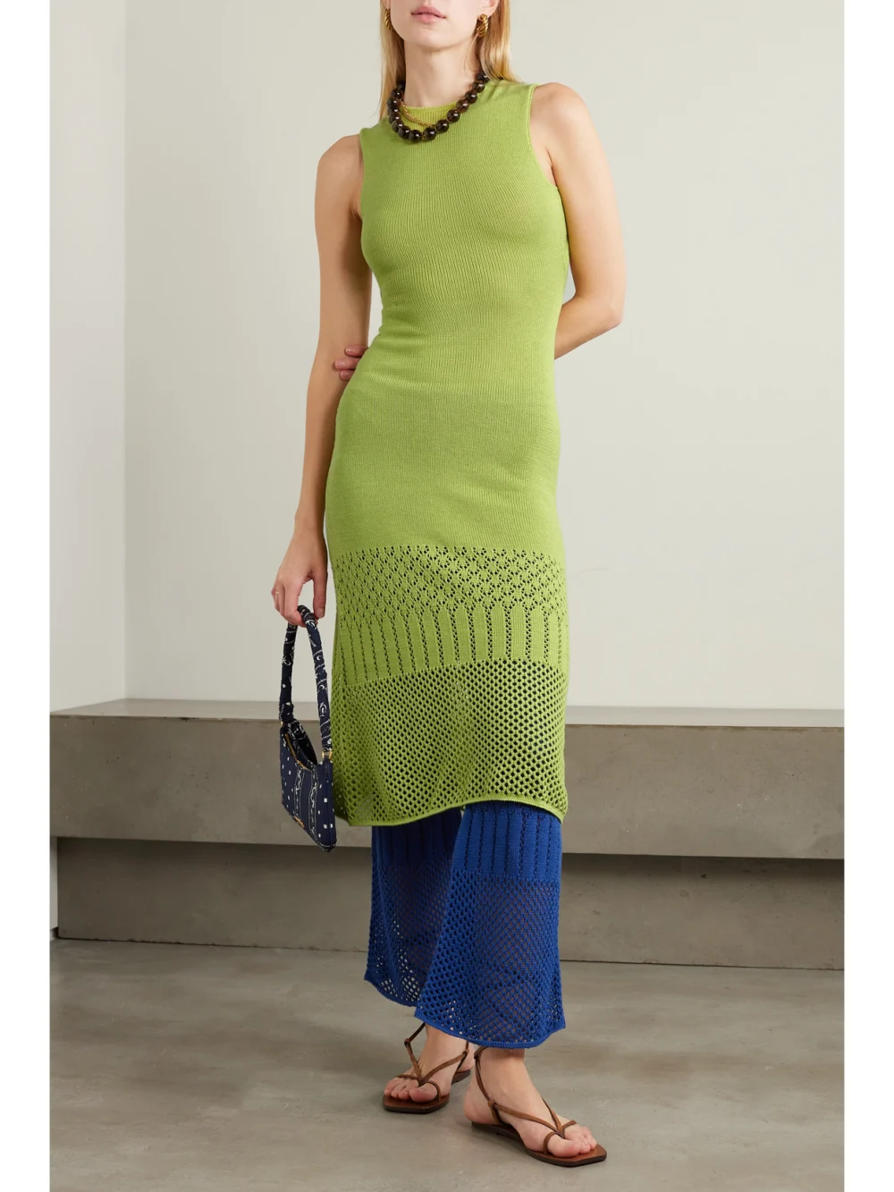 Escvdo Tondero Open-back Knitted Cotton Midi Dress, worn by a model