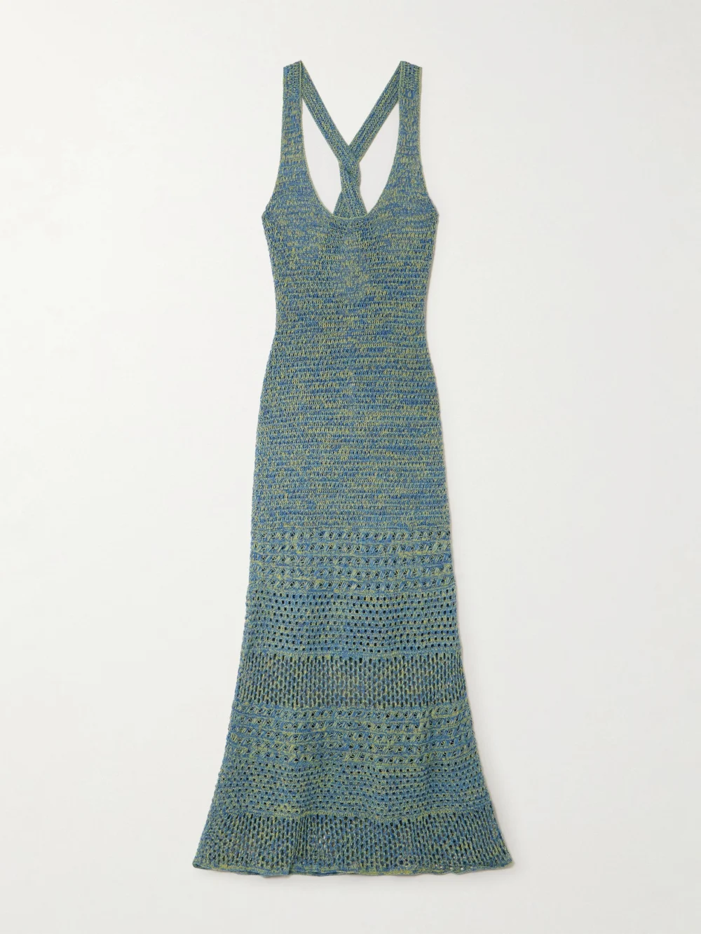 Escvdo Twist-back Pointelle-knit Cotton Maxi Dress in blue