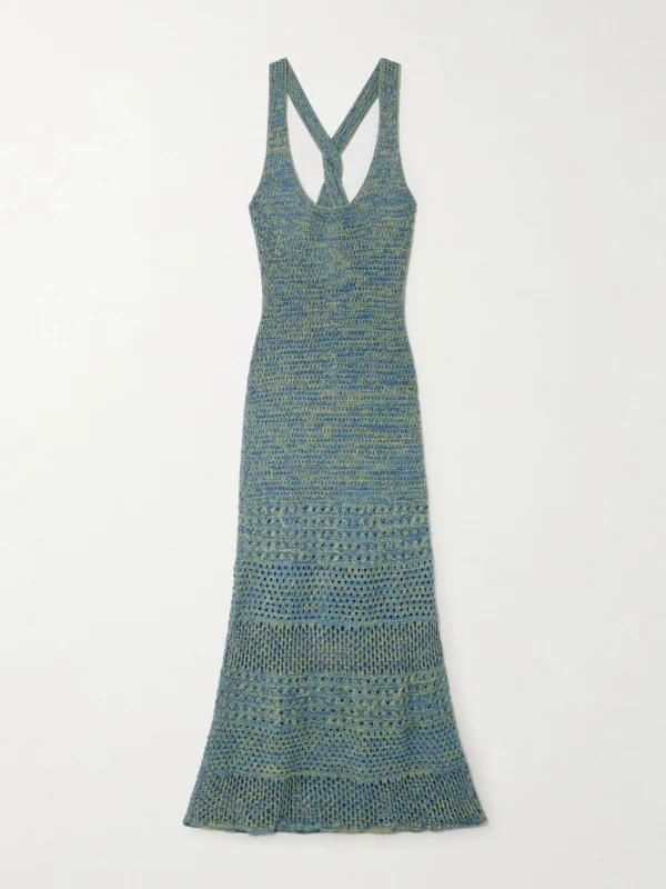 Escvdo Twist-back Pointelle-knit Cotton Maxi Dress