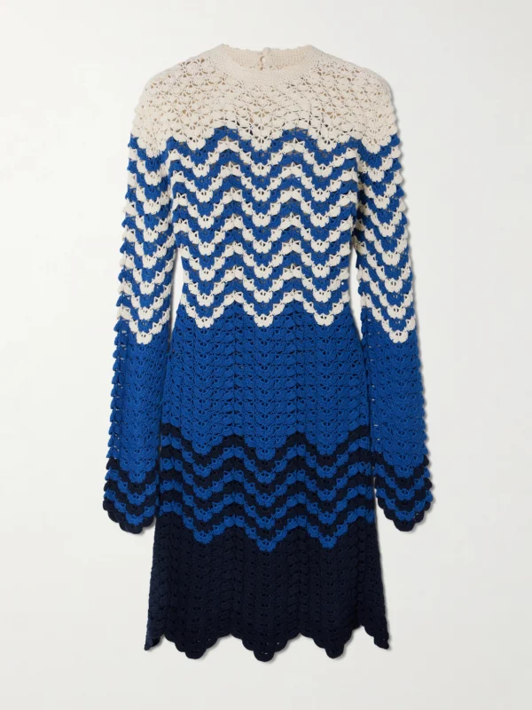 Escvdo Victoria Striped Crocheted Cotton Mini Dress