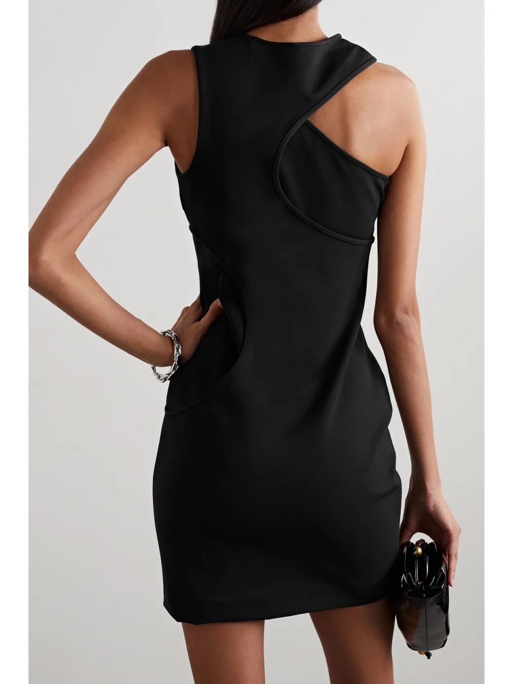Back view of the Et Ochs Paisley Layered Cutout Stretch-jersey Mini Dress