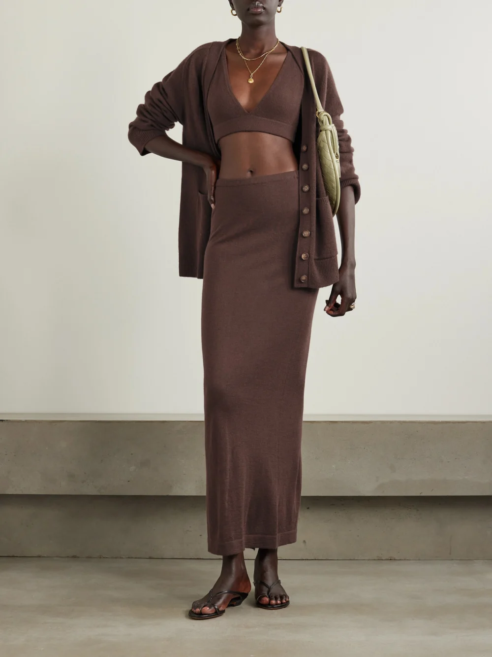 Éterne Willa Cashmere Bralette, worn by a model