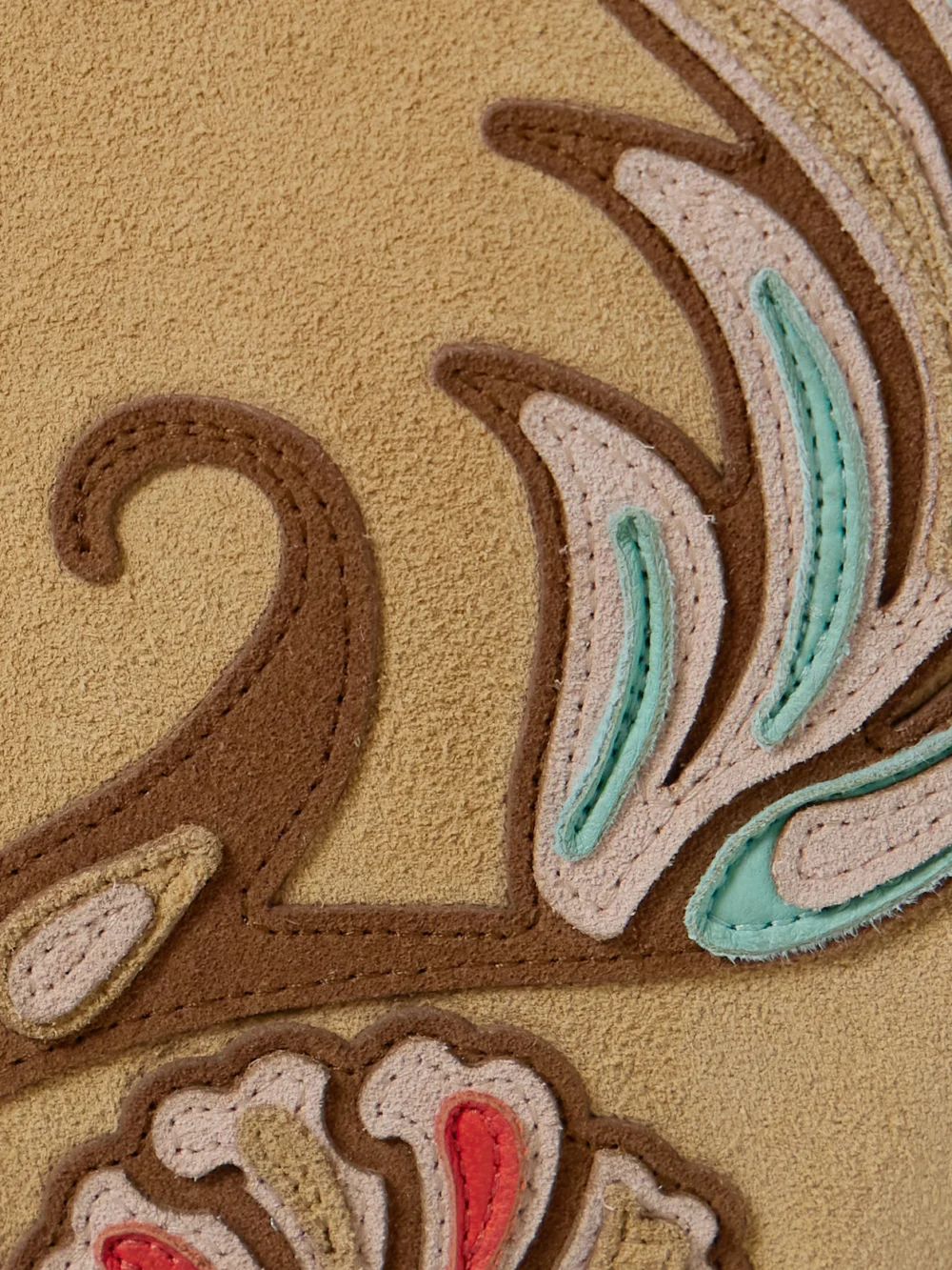 Close-up detail of the Etro Appliquéd Suede Shorts