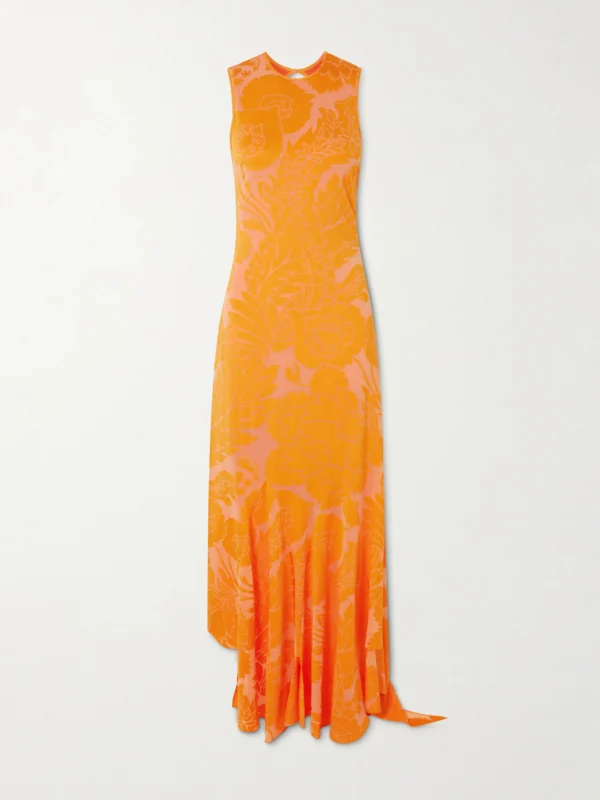 Etro Asymmetric Open-back Devoré-jersey Maxi Dress