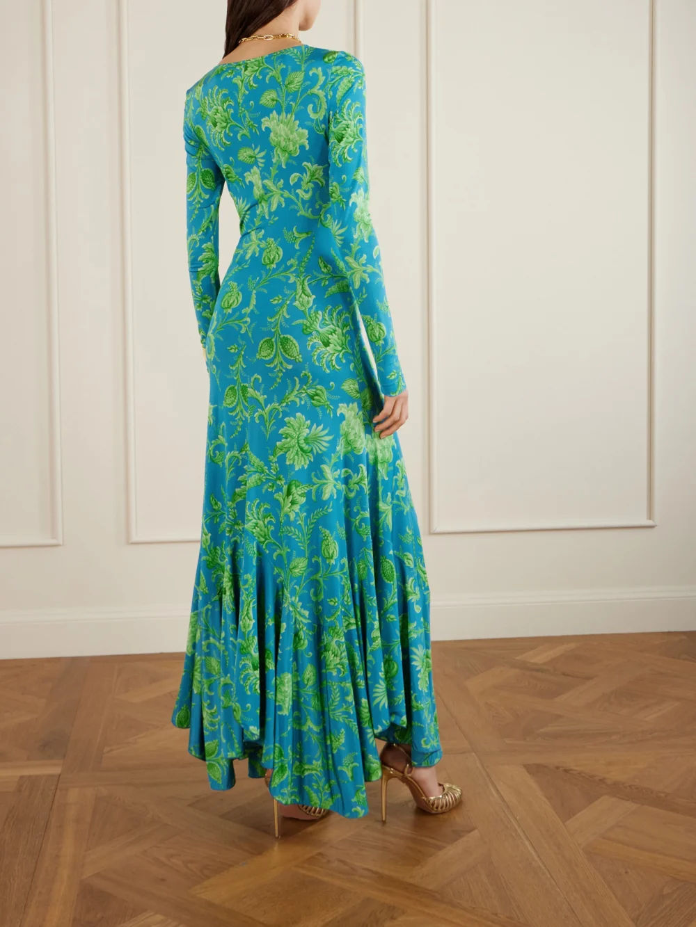 Back view of the Etro Asymmetric Printed Maxi Dress