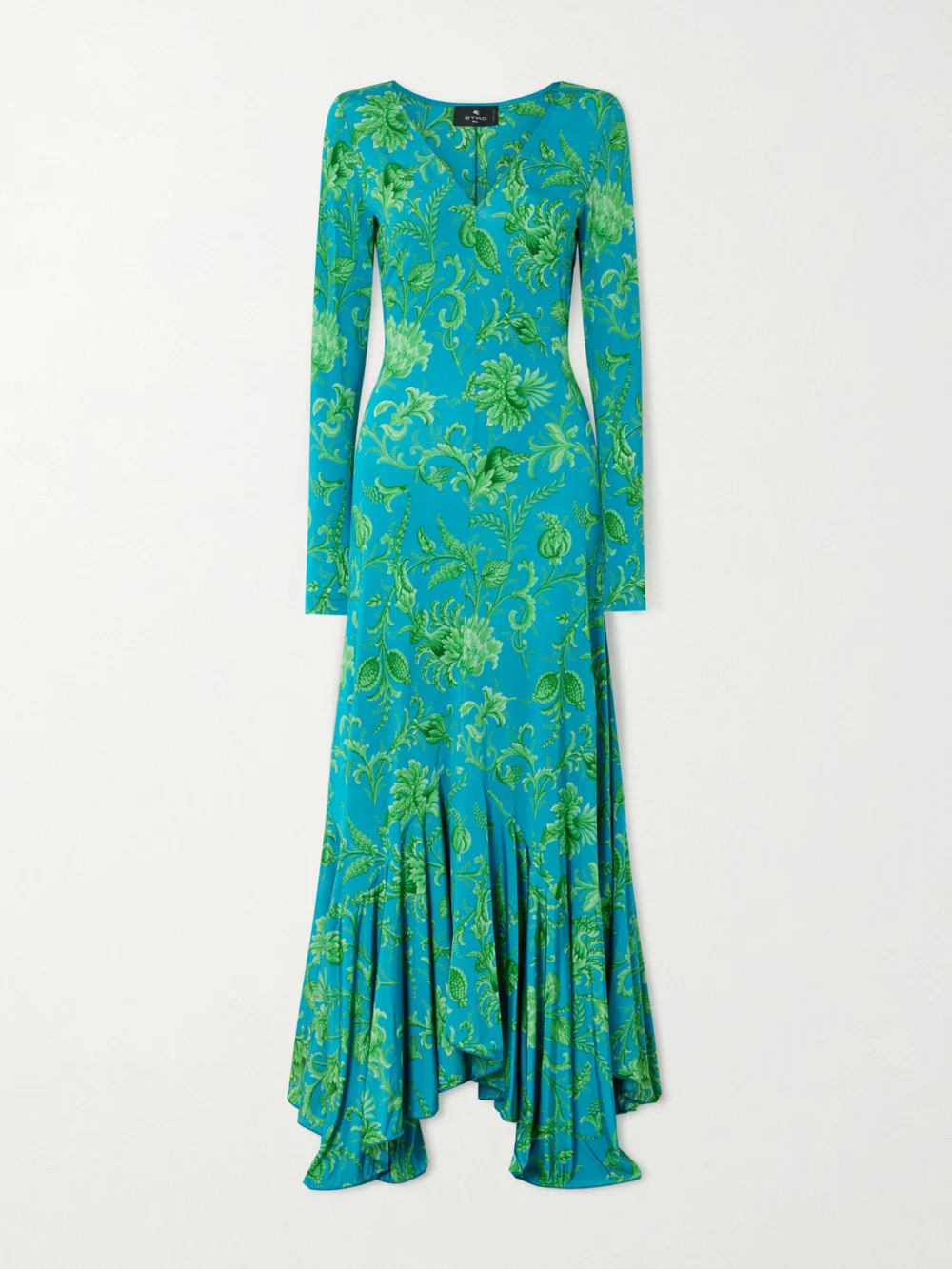 Etro Asymmetric Printed Maxi Dress in teal