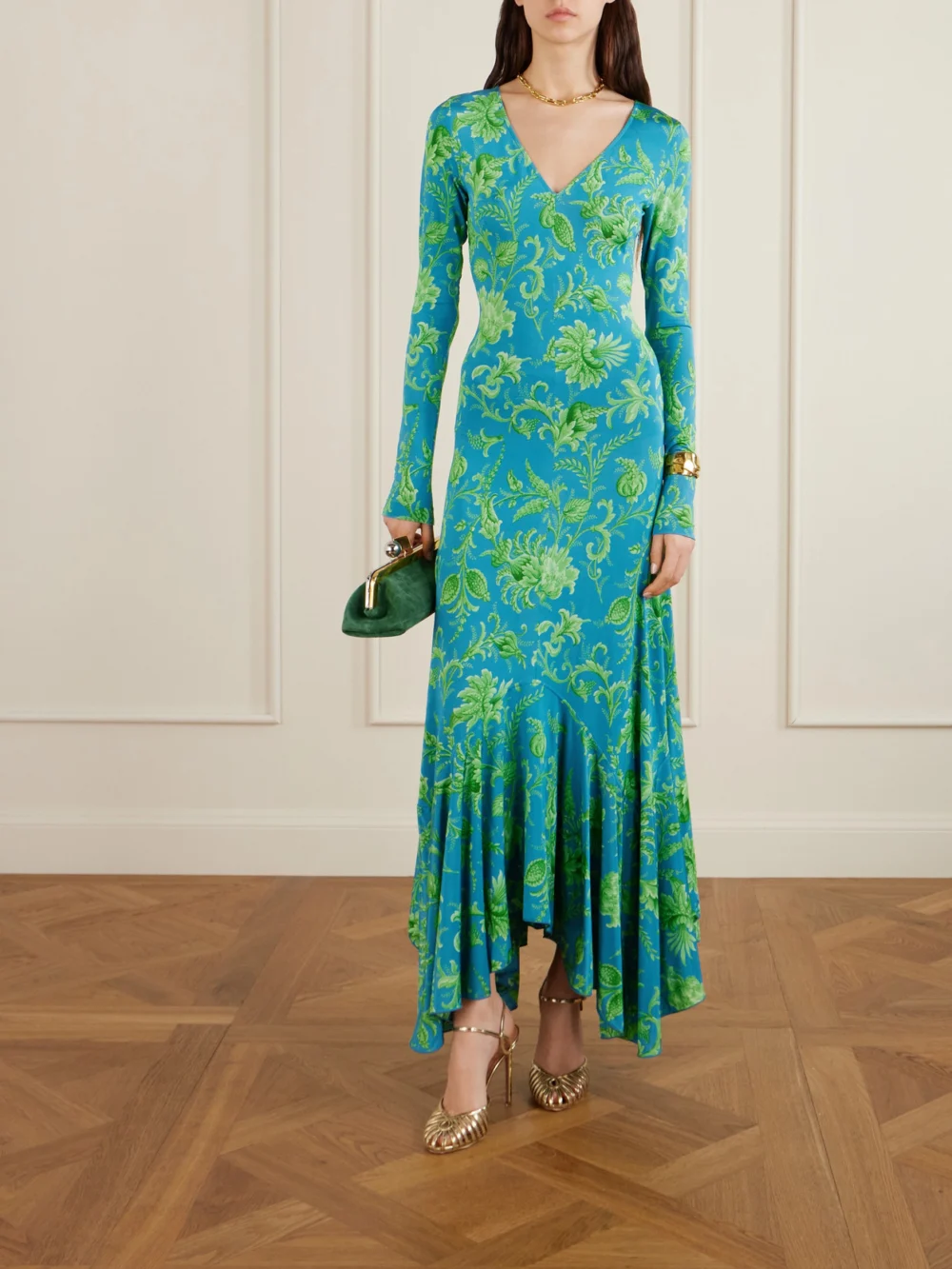Etro Asymmetric Printed Maxi Dress, worn by a model