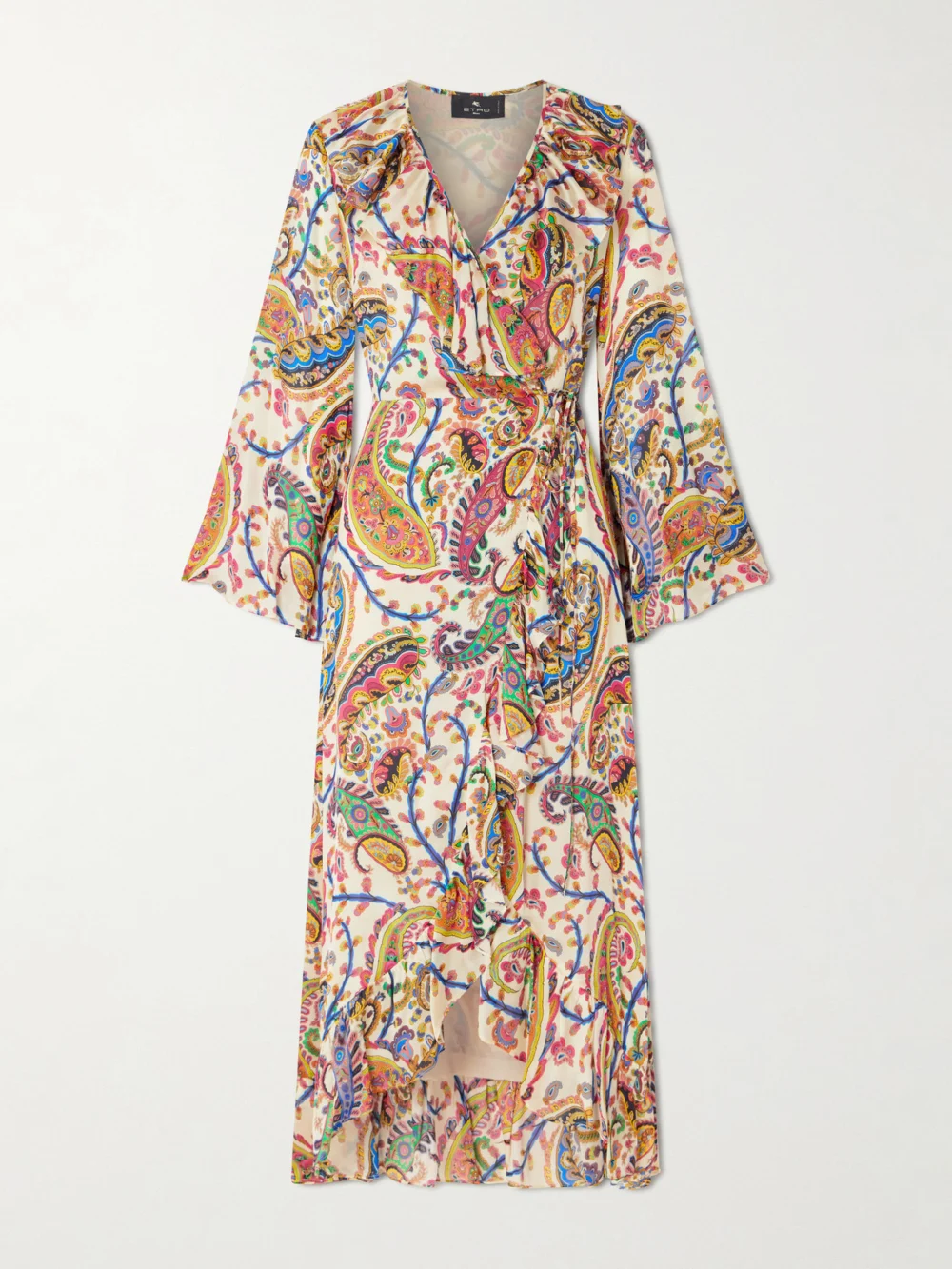 Etro Asymmetric Ruffled Paisley-print Silk Wrap Dress in multi