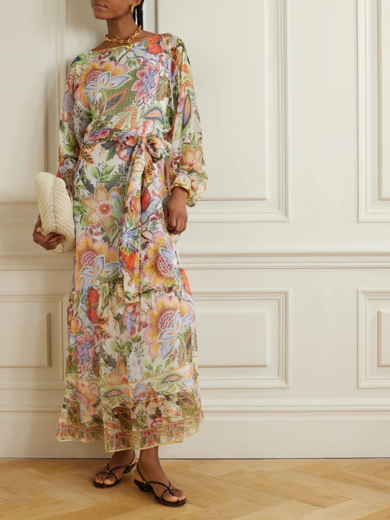 Etro Belted Floral-print Silk-crepon Maxi Dress