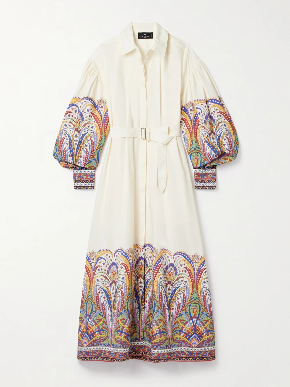 Etro Belted Paisley-print Cotton-poplin Midi Shirt Dress in white