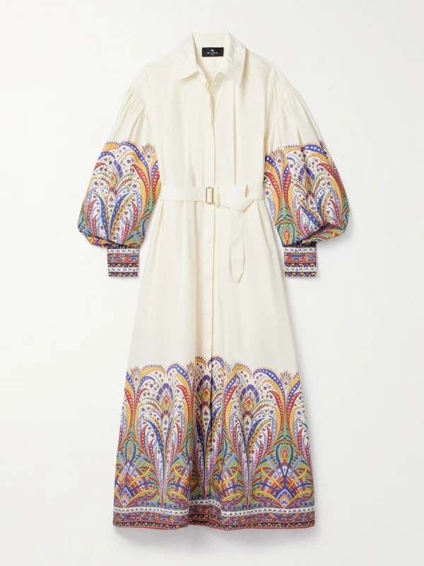 Etro Belted Paisley-print Cotton-poplin Midi Shirt Dress