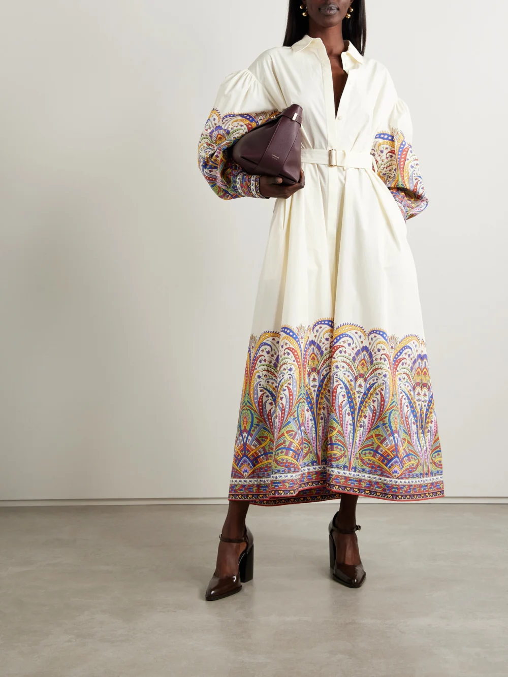 Etro Belted Paisley-print Cotton-poplin Midi Shirt Dress, worn by a model