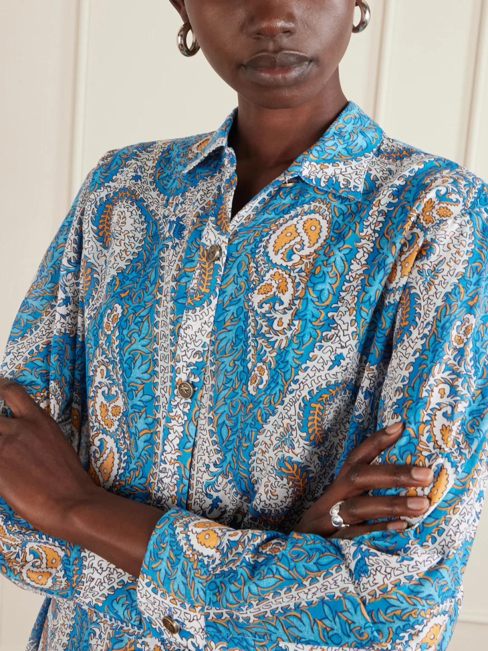Close-up detail of the Etro Belted Paisley-print Cotton-voile Midi Shirt Dress