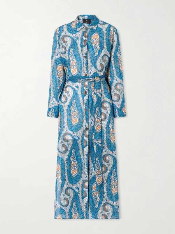 Etro Belted Paisley-print Cotton-voile Midi Shirt Dress
