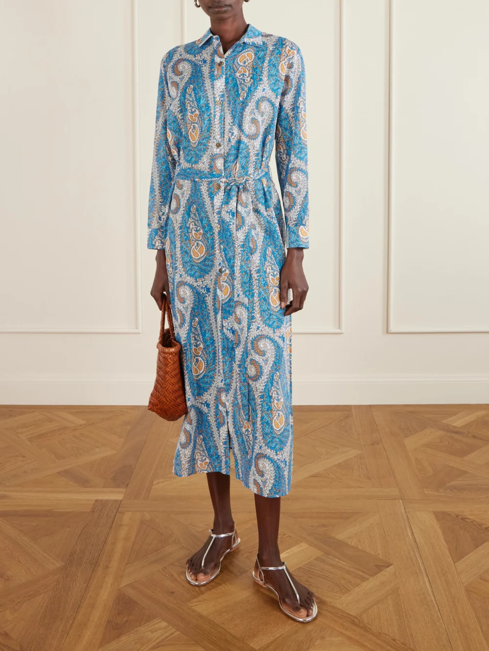 Etro Belted Paisley-print Cotton-voile Midi Shirt Dress, worn by a model