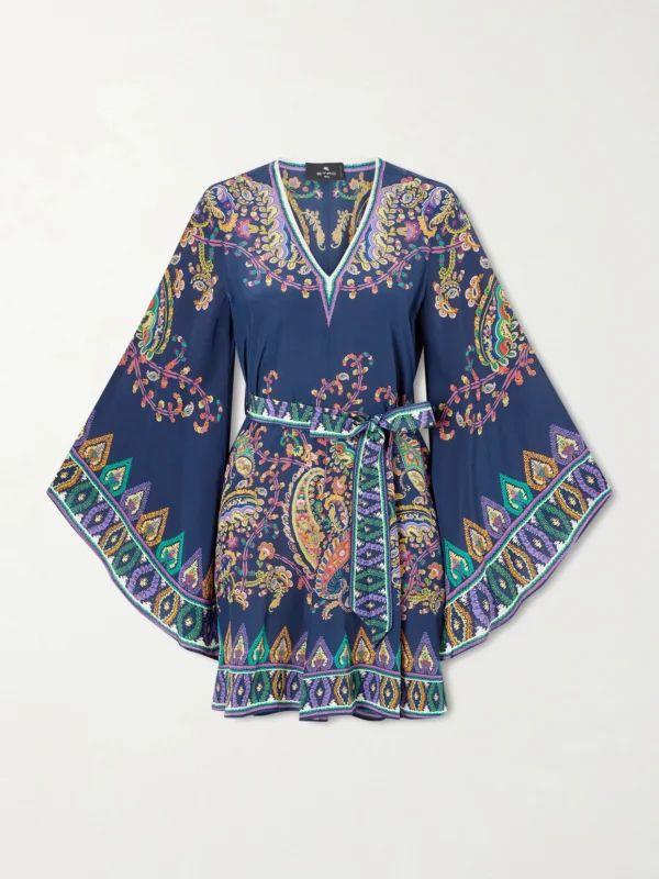 Etro Belted Paisley-print Silk-twill Mini Dress