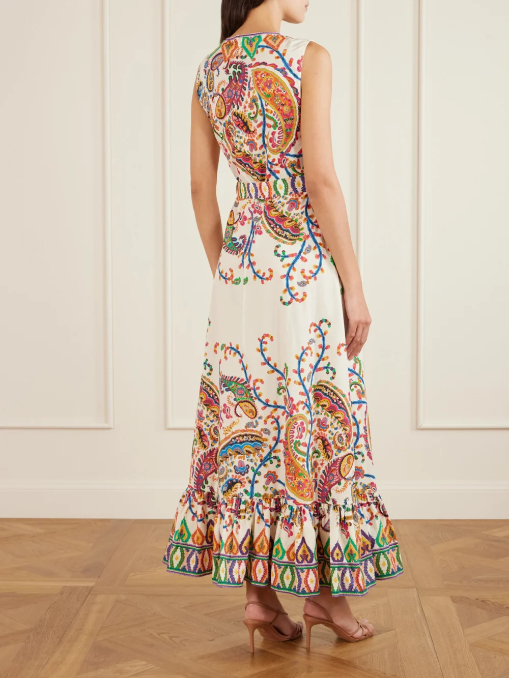 Back view of the Etro Belted Printed Cotton Maxi Dress
