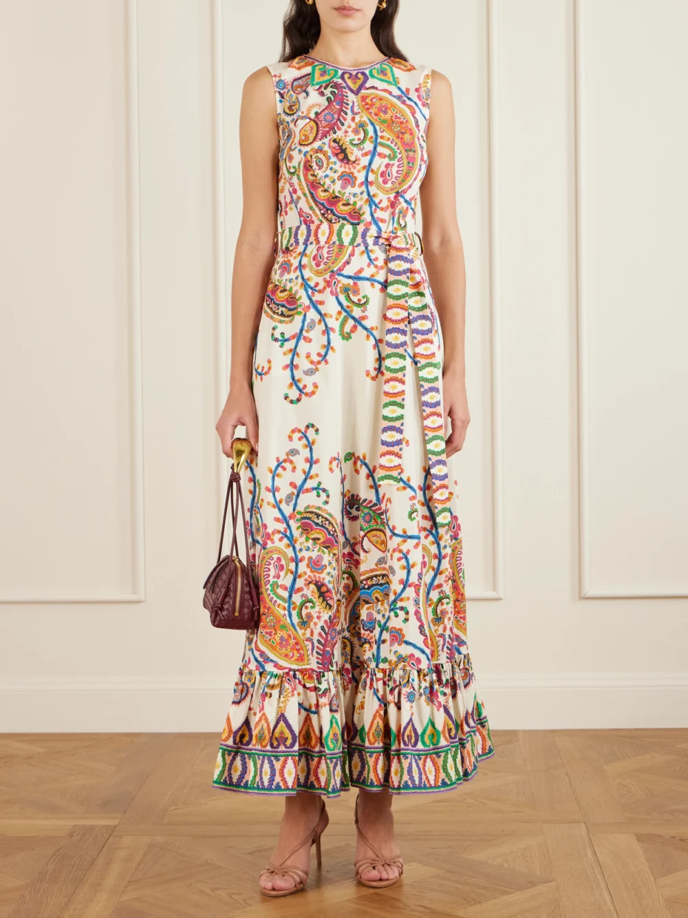 Etro Belted Printed Cotton Maxi Dress, worn by a model