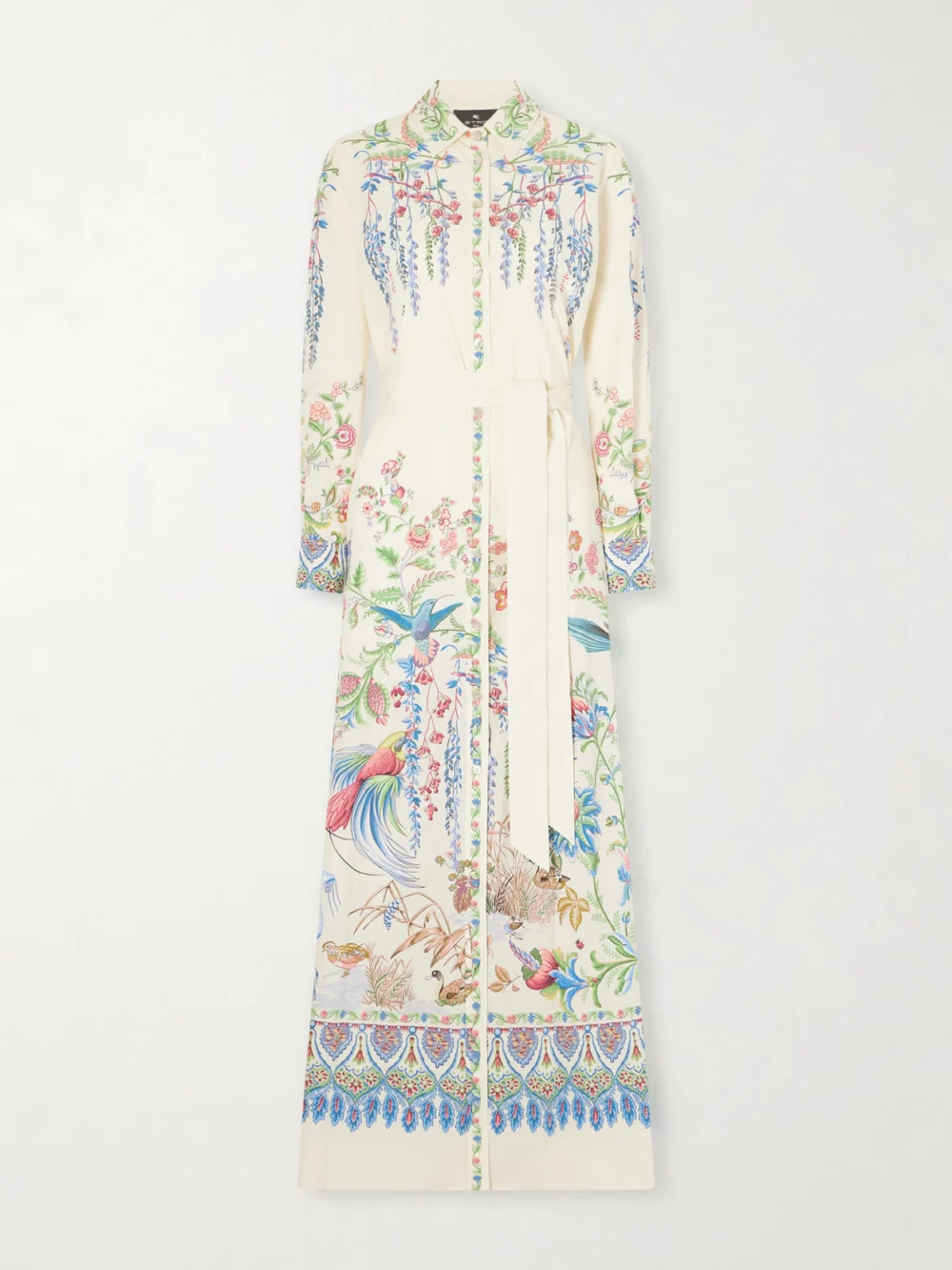 Etro Belted Printed Cotton Maxi Shirt Dress in white