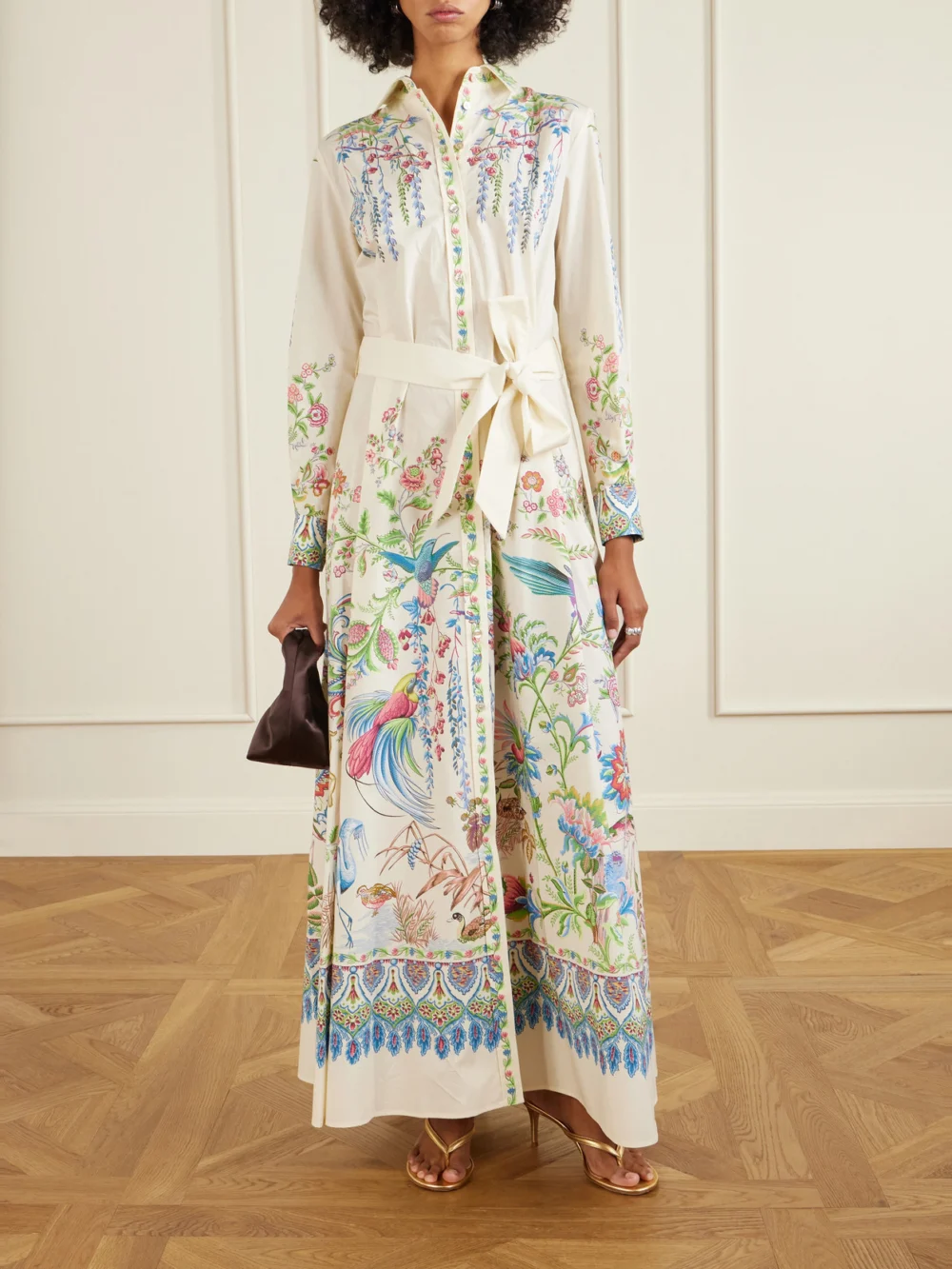 Etro Belted Printed Cotton Maxi Shirt Dress, worn by a model