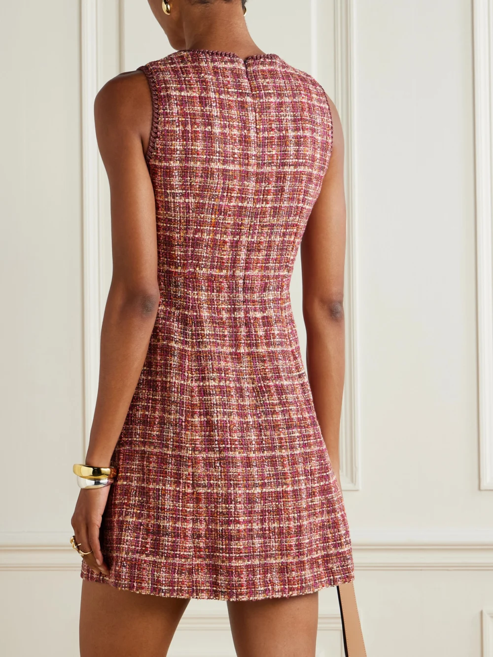 Back view of the Etro Checked Cotton-blend Bouclé-tweed Mini Dress