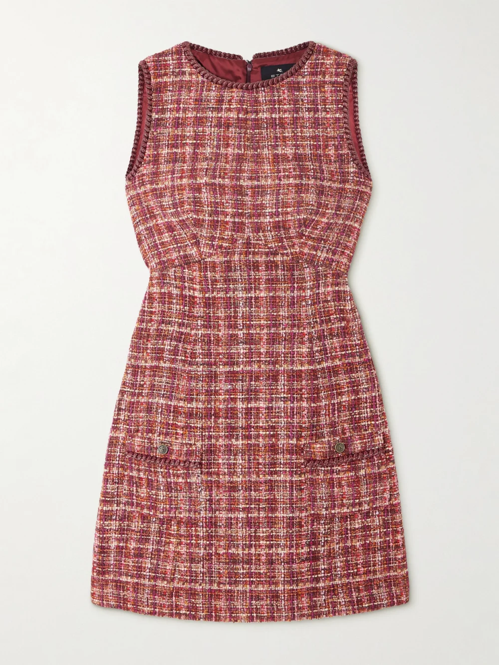 Etro Checked Cotton-blend Bouclé-tweed Mini Dress in red