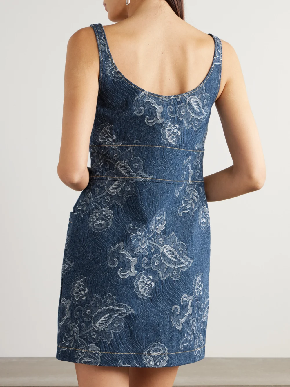 Back view of the Etro Denim-jacquard Mini Dress