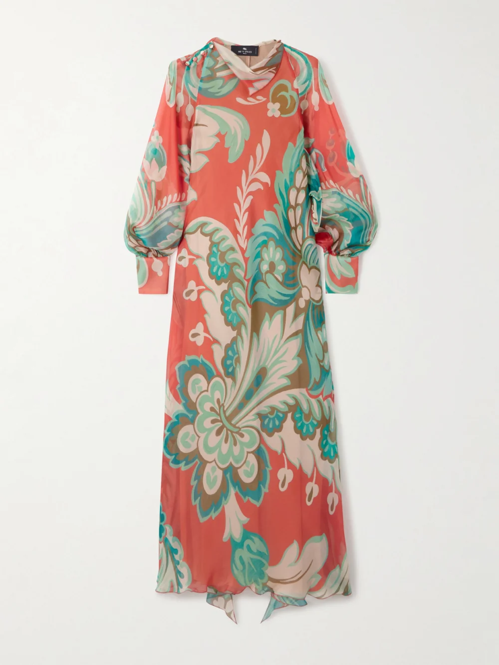 Etro Draped Floral-print Silk-chiffon Maxi Dress in blue