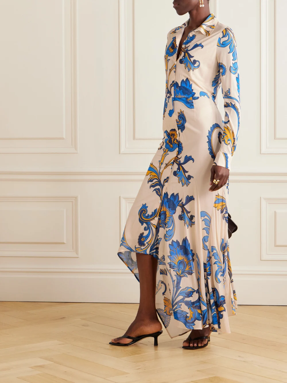 Etro Floral-print Chiffon Midi Shirt Dress, worn by a model