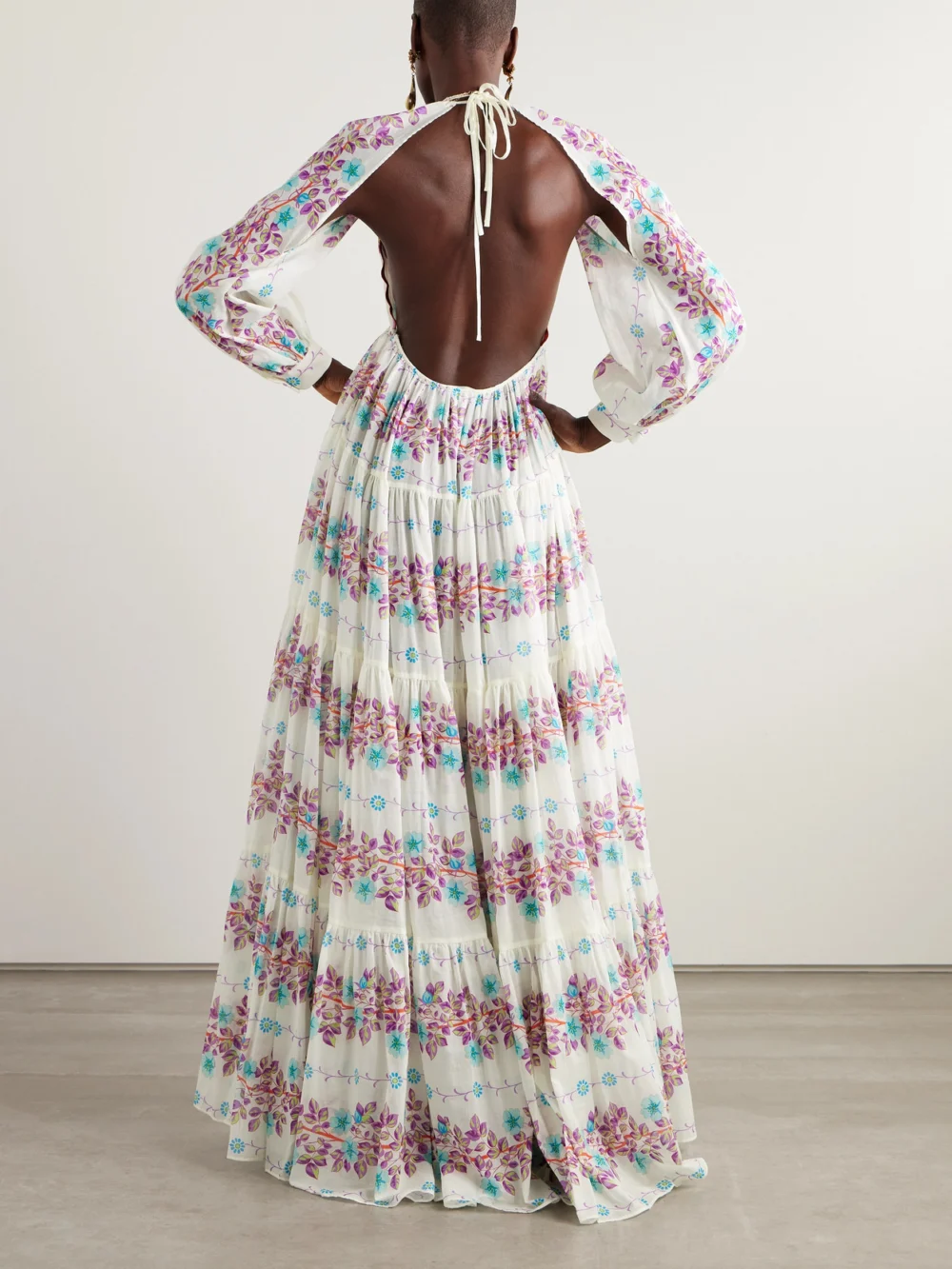 Back view of the Etro Floral-print Cotton-gauze Maxi Dress