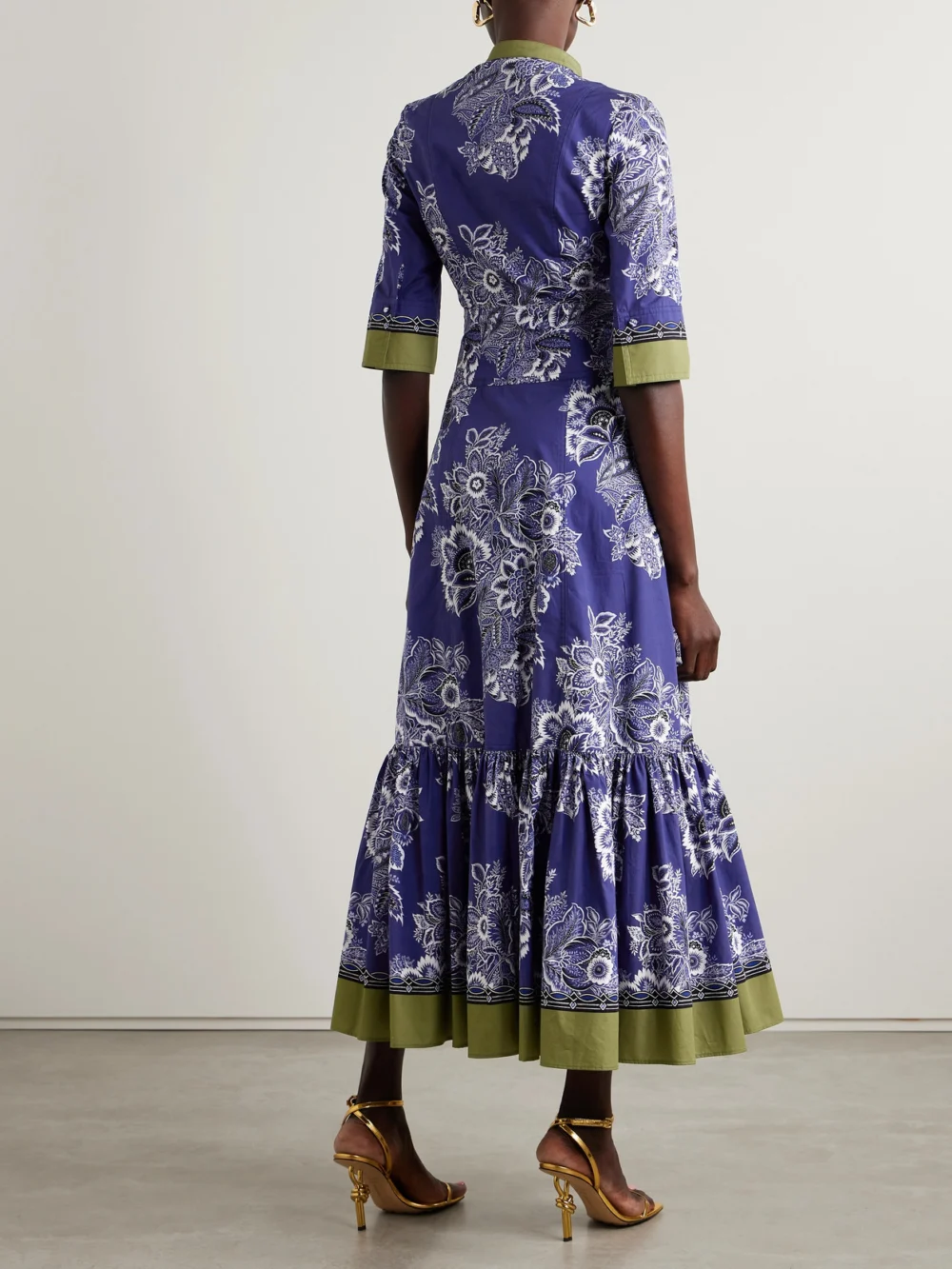 Back view of the Etro Floral-print Cotton-poplin Midi Dress