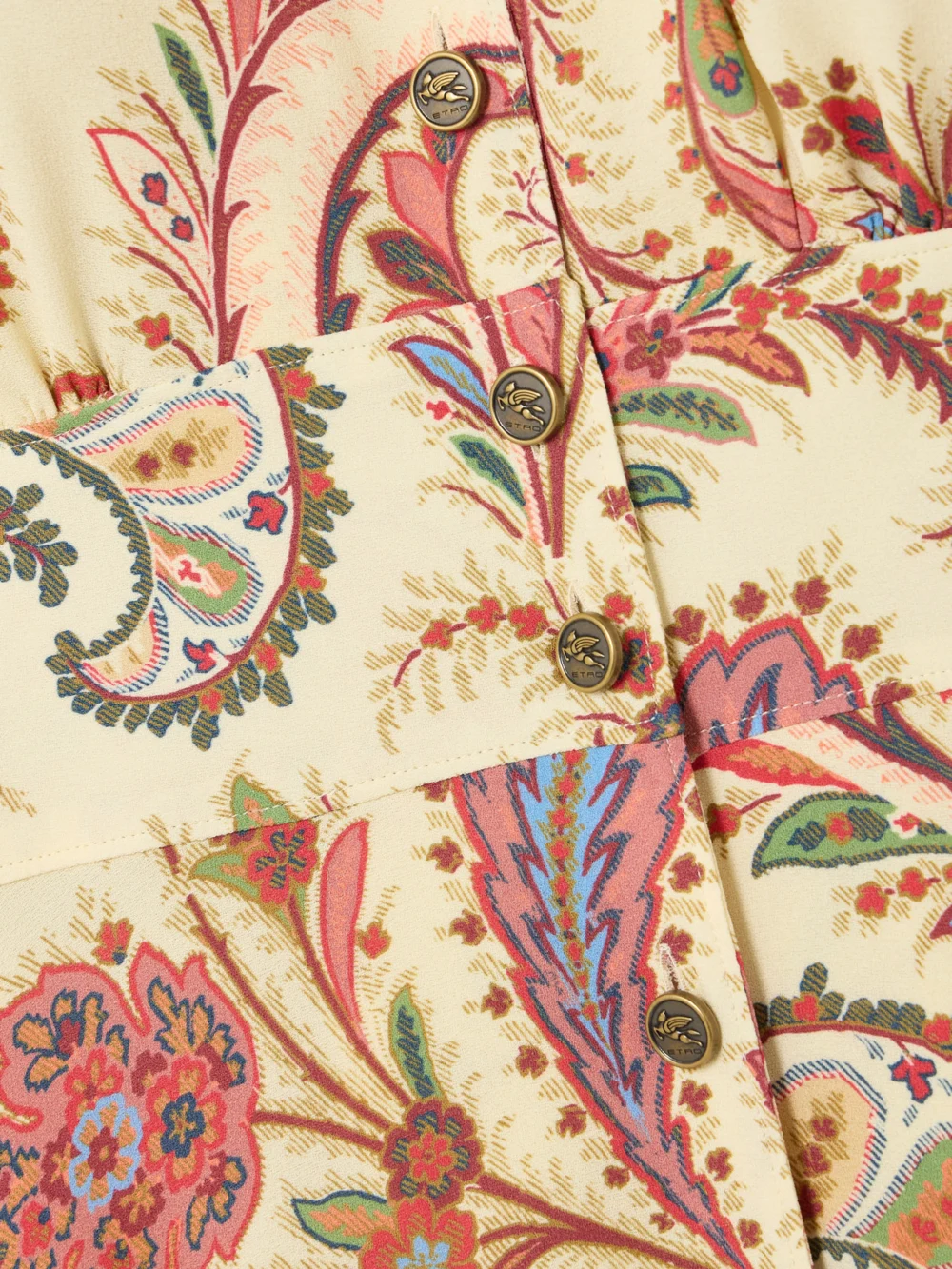 Close-up detail of the Etro Gathered Paisley-print Crepe Midi Shirt Dress