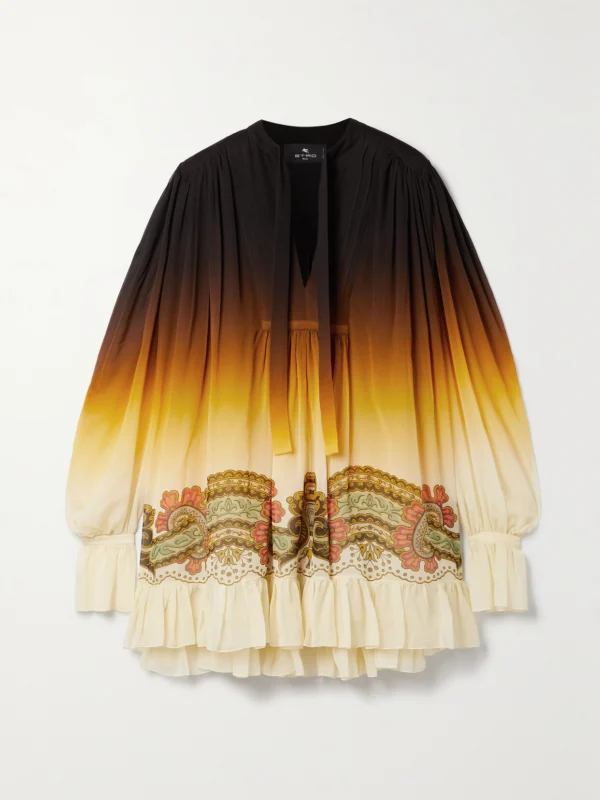 Etro Gathered Printed Silk Crepe De Chine Mini Dress