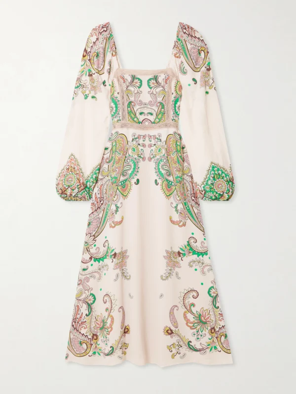 Etro Lace-trimmed Printed Crepe De Chine Midi Dress