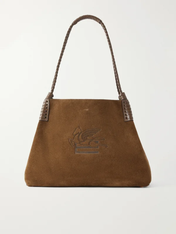 Etro Libra Logo-debossed Leather-trimmed Suede Tote