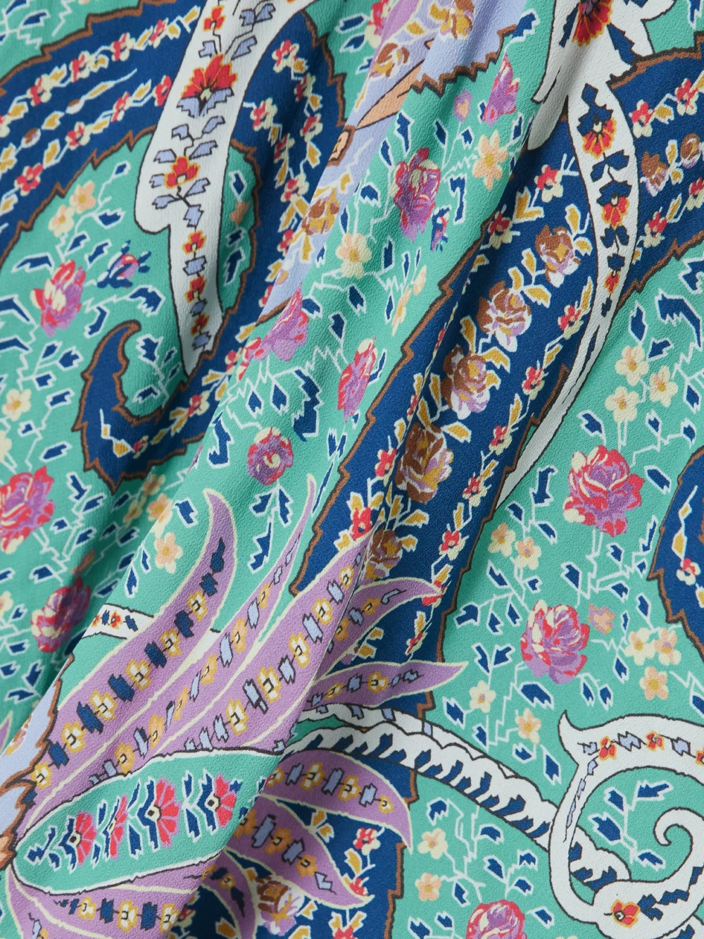 Close-up detail of the Etro Off-the-shoulder Ruffled Paisley-print Georgette Maxi Dress