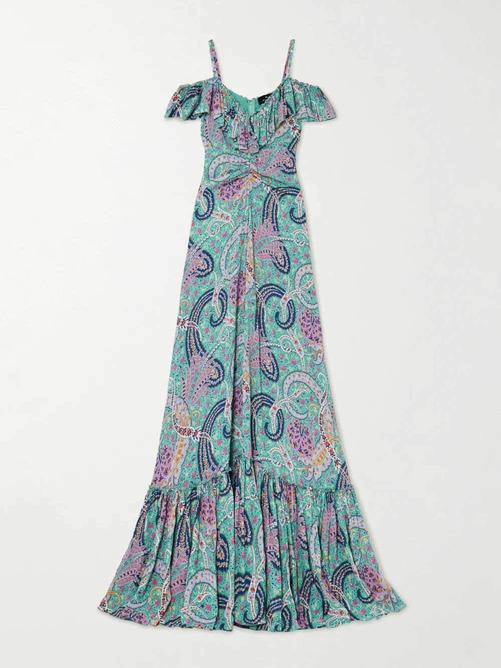 Etro Off-the-shoulder Ruffled Paisley-print Georgette Maxi Dress in light blue