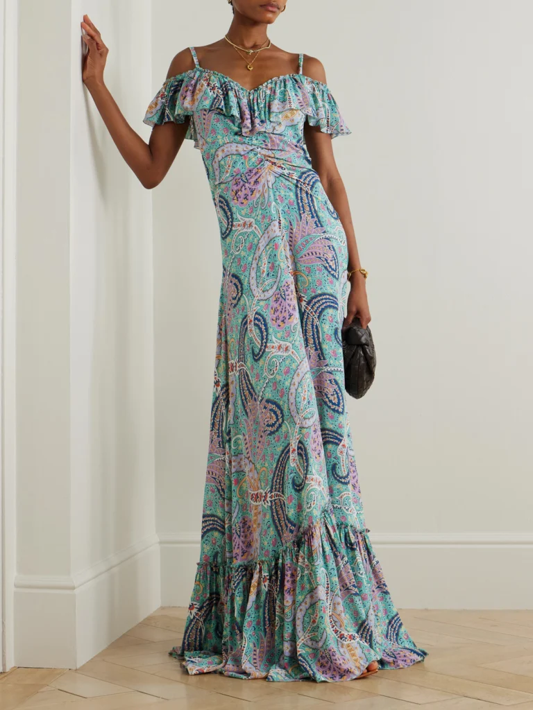 Etro Off-the-shoulder Ruffled Paisley-print Georgette Maxi Dress