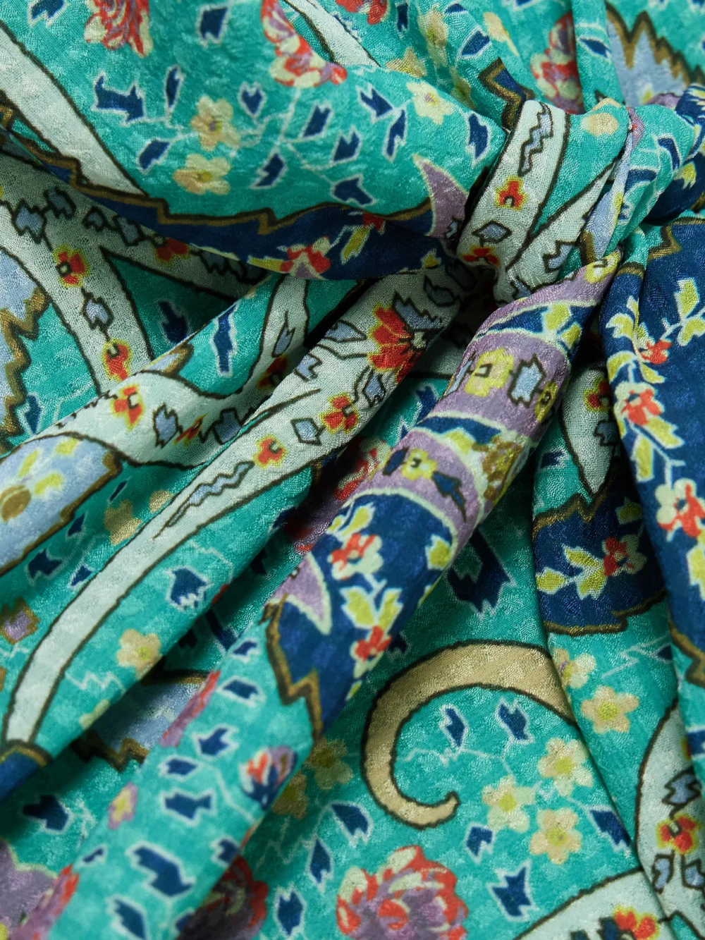 Close-up detail of the Etro One-shoulder Belted Printed Satin-jacquard Maxi Dress