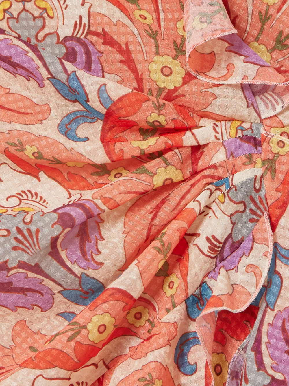 Close-up detail of the Etro Open-back Ruffled Printed Crepe De Chine Maxi Dress