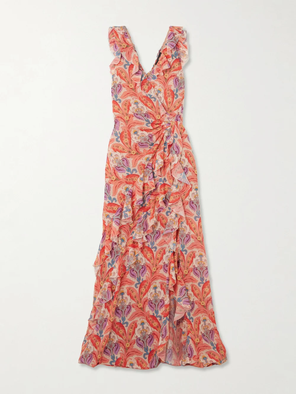 Etro Open-back Ruffled Printed Crepe De Chine Maxi Dress in red