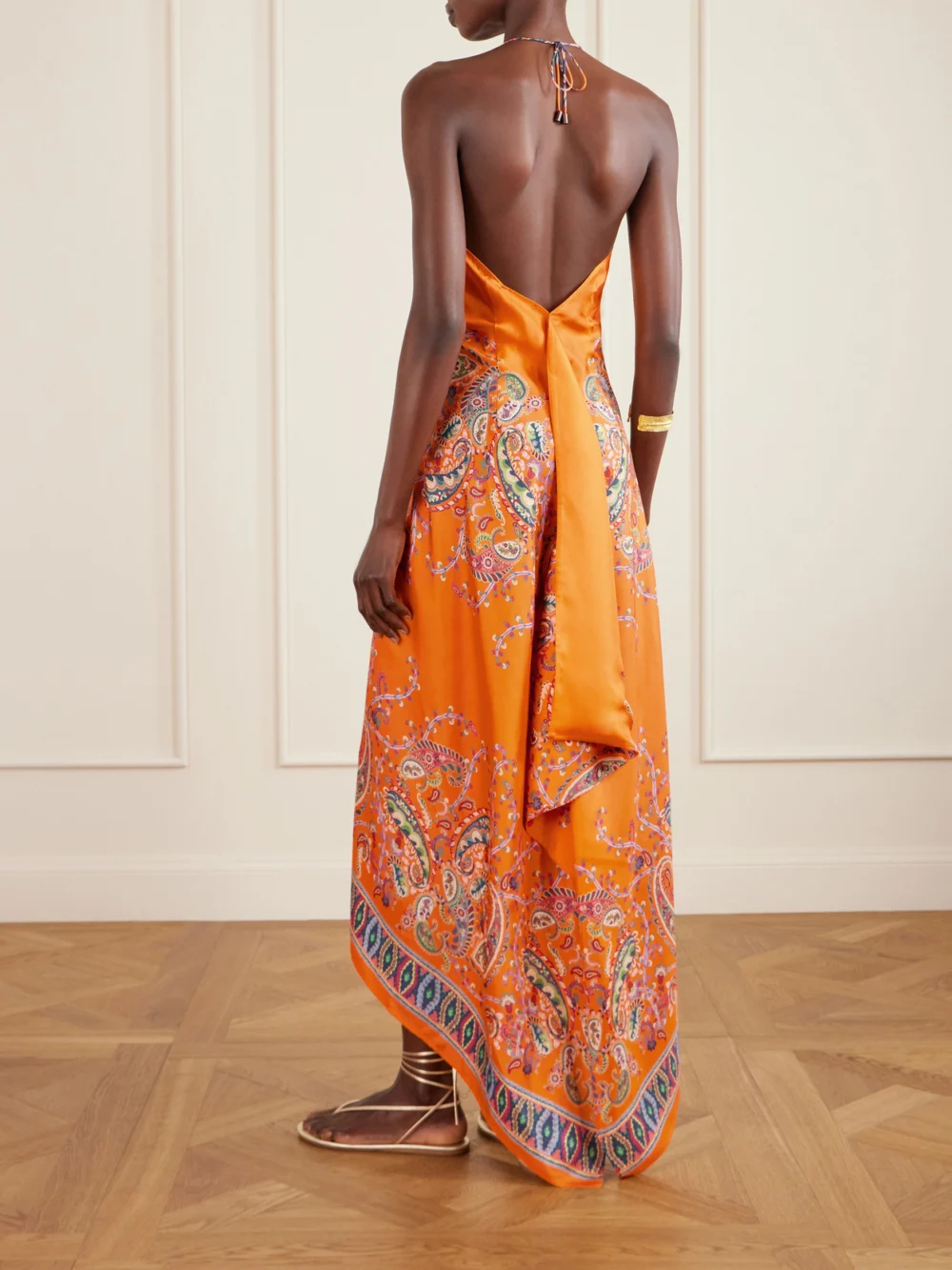 Back view of the Etro Paisley-print Silk-twill Halterneck Maxi Dress