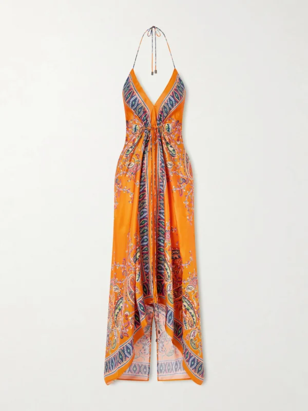 Etro Paisley-print Silk-twill Halterneck Maxi Dress