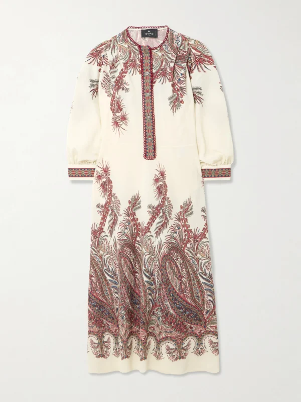 Etro Picot-trimmed Paisley-print Crepe Midi Shirt Dress
