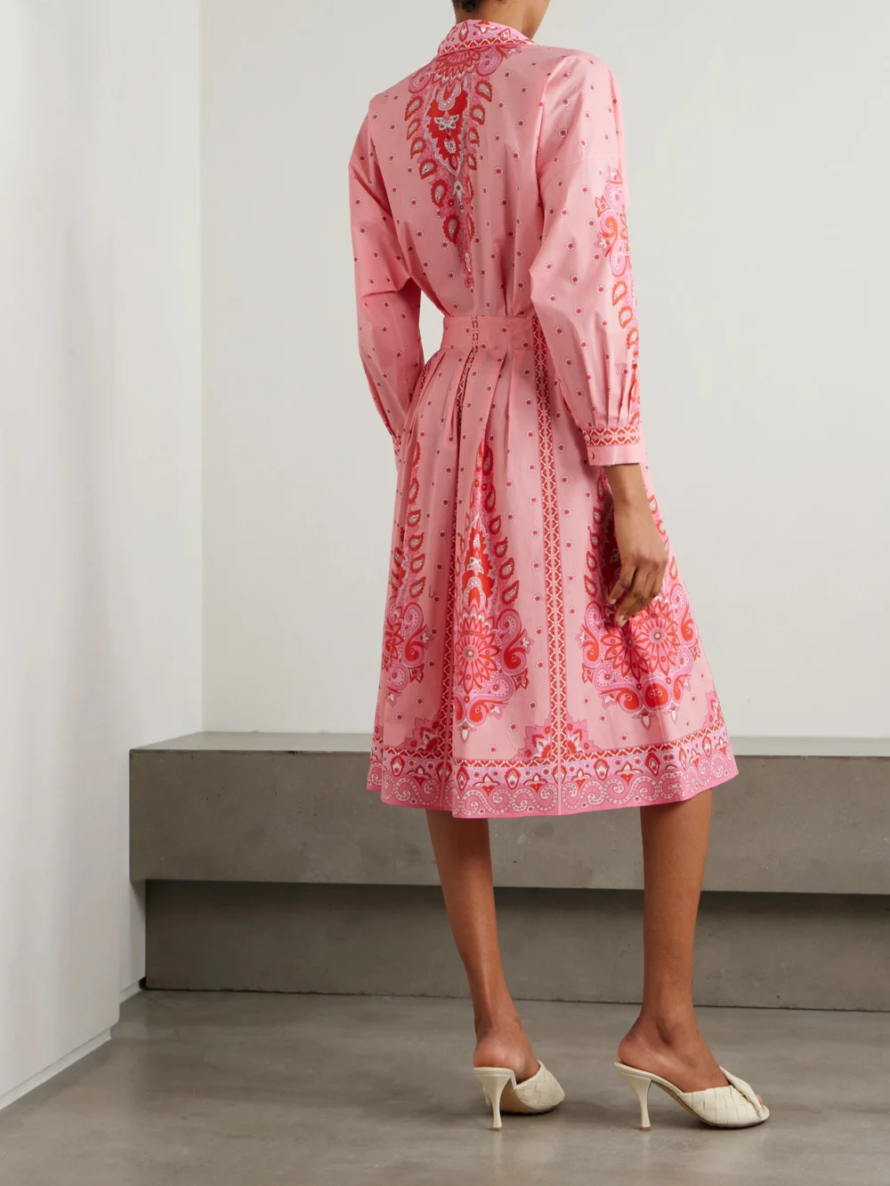 Back view of the Etro Pleated Printed Cotton-blend Poplin Midi Shirt Dress