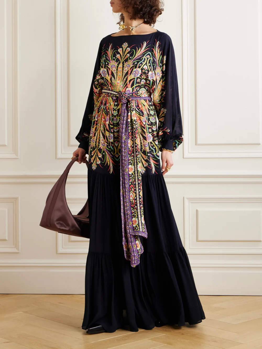 Etro Printed Crepe Maxi Dress, worn by a model