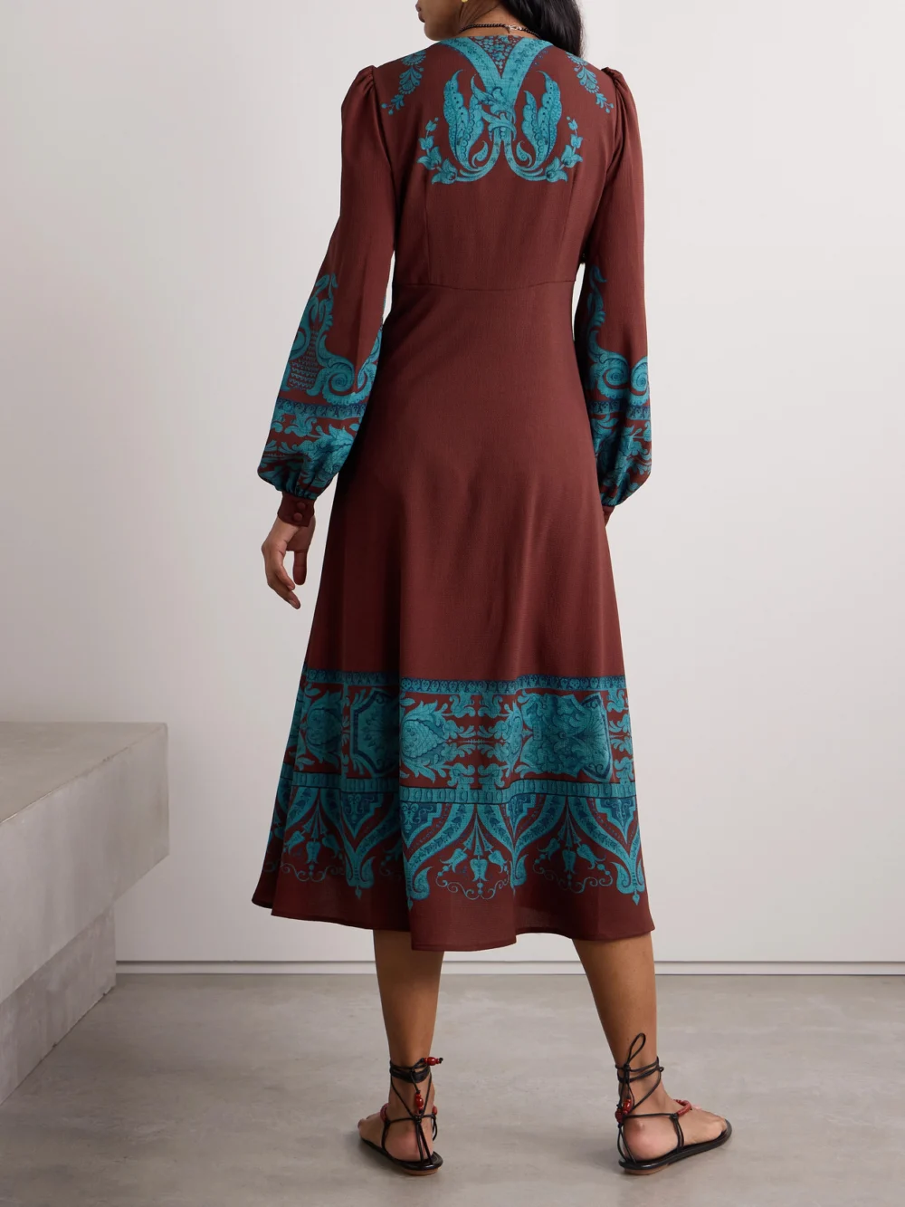 Back view of the Etro Printed Crepe Midi Dress