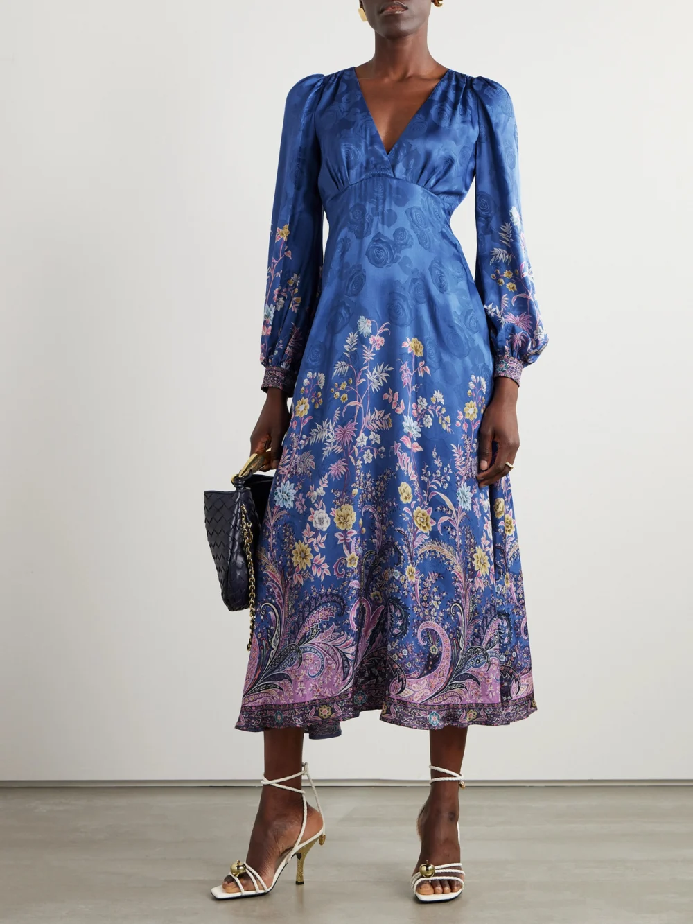 Etro Printed Satin Midi Dress, worn by a model